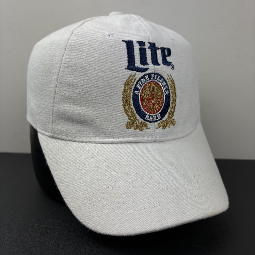 Vintage Miller Lite Snapback Hat White Fine Pilsner Beer Crest Promo Cap OSFM